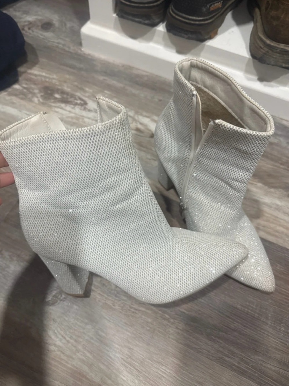 SHEIN White Sparkle Pointed Toe Ankle Boots